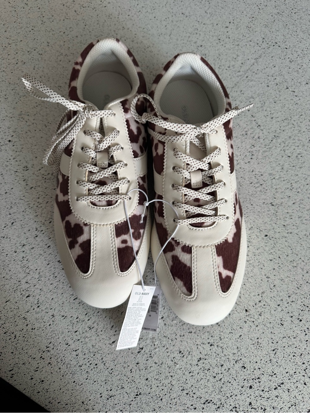 Old Navy Cream & Brown Cow Print Sneakers